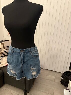Blackheart Distressed Blue Denim Jean Shorts